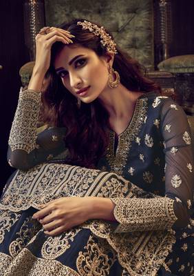 Blue embroidered net salwar 3
