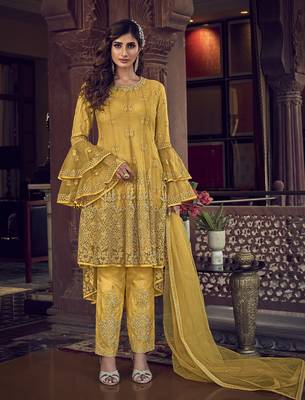 Yellow embroidered net salwar 1