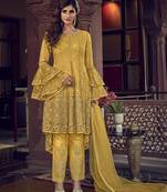 Yellow embroidered net salwar