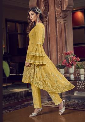 Yellow embroidered net salwar 2