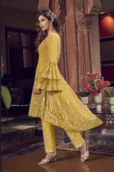 Yellow embroidered net salwar