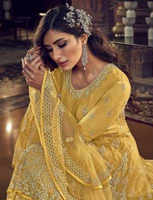 Yellow embroidered net salwar 3