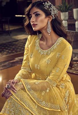 Yellow embroidered net salwar 4