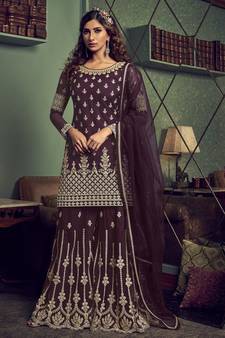 Purple embroidered net salwar