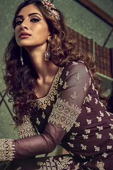Purple embroidered net salwar
