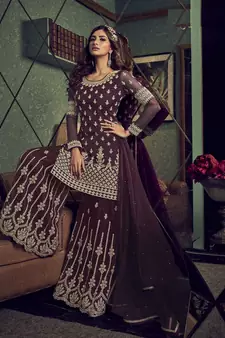 Purple embroidered net salwar