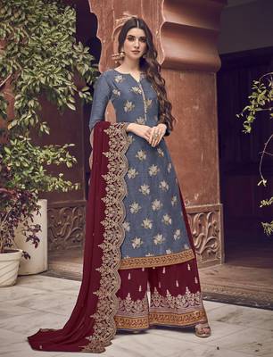 Blue embroidered jacquard salwar 1
