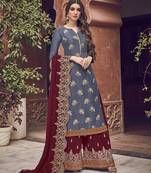 Blue embroidered jacquard salwar