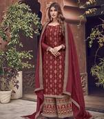 Red embroidered jacquard salwar