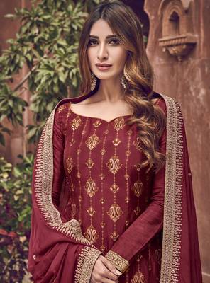 Red embroidered jacquard salwar 2