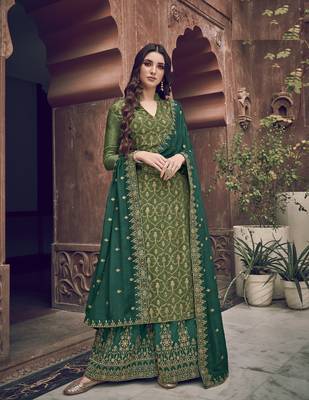 Green embroidered jacquard salwar 1