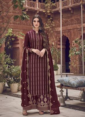 Dark-maroon embroidered jacquard salwar 1