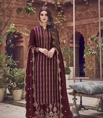 Dark-maroon embroidered jacquard salwar