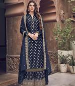 Blue embroidered jacquard salwar