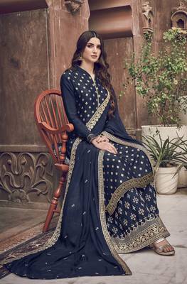 Blue embroidered jacquard salwar 2