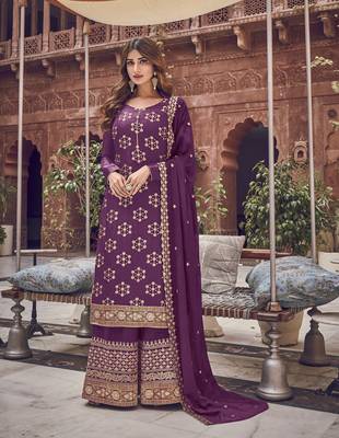 Purple embroidered jacquard salwar 1