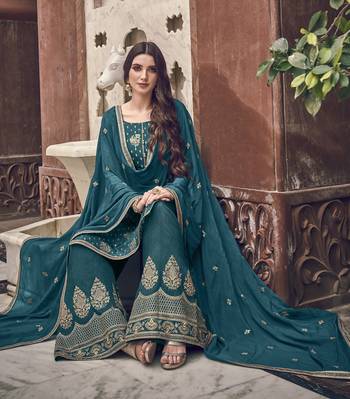 Teal embroidered jacquard salwar 2