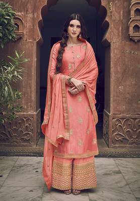 Peach embroidered jacquard salwar 1
