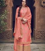 Peach embroidered jacquard salwar