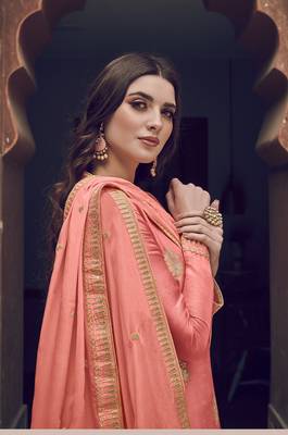 Peach embroidered jacquard salwar 2