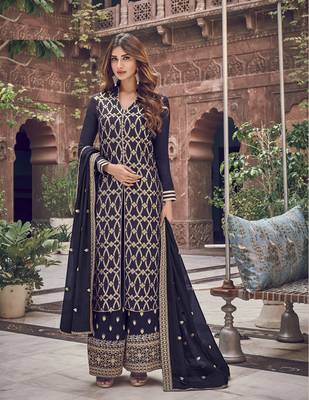 Blue embroidered jacquard salwar 1