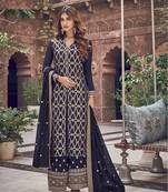 Blue embroidered jacquard salwar