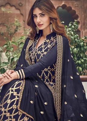 Blue embroidered jacquard salwar 2