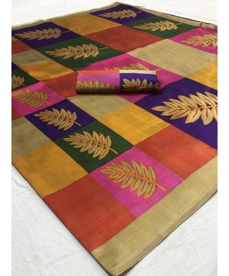 Multicolour Check Printed Art Silk Saree With Blouse For Women 2