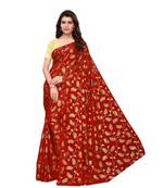 Red Golden Printed Art Silk Saree With Blouse For Women