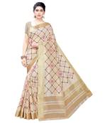 Cream Printed Art Silk Saree With Blouse For Women