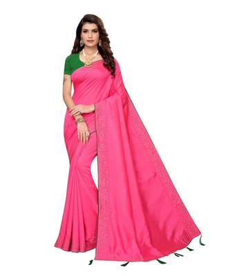 Pink Stone Work Art Silk Saree With Blouse For Women 1