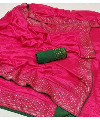 Pink Stone Work Art Silk Saree With Blouse For Women 2