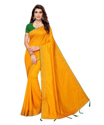 Yellow Stone Work Art Silk Saree With Blouse For Women 1