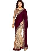 Maroon Velvet Saree With Blouse For Women