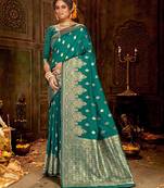 Green woven banarasi silk saree with blouse