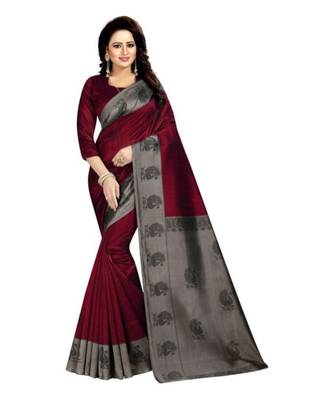 Maroon Printed  Art Silk Saree With Blouse For Women 1