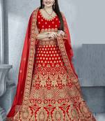 Red zari embroidered silk semi stitched Wedding lehenga