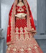 Red embroidered silk semi stitched bridal lehenga