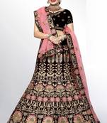 Maroon embroidered velvet semi stitched bridal lehenga