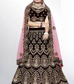 Maroon embroidered velvet Semi Stitched bridal lehenga