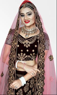 Maroon embroidered velvet Semi Stitched bridal lehenga 2