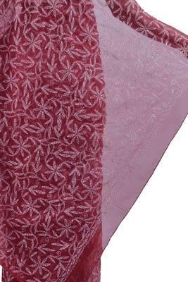 Lavangi Light Dark Maroon Hand Embroidered Lucknow Chikan Tepchi WorK Faux Georgette Saree with Blouse 4