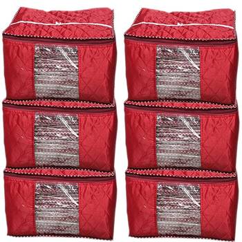 Shree Shyam Products Maroon Box Saree Cover, 6 Pcs Set, Layered Quilted Maroon Saree Cover (10-15 Sarees Capacity) 3
