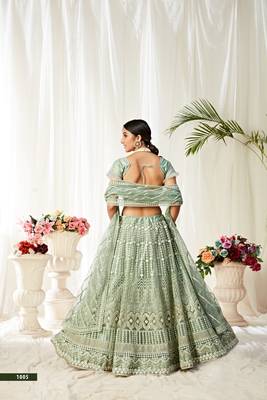 Light-teal embroidered net semi stitched lehenga 3