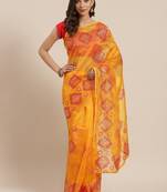 Mustard Woven Organza Saree With Blouse