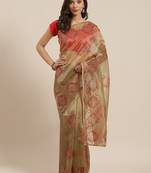Light Brown Woven Organza Saree With Blouse