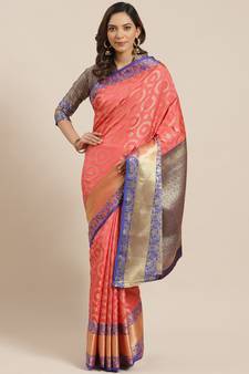 Red Woven Banarasi Silk Saree With Blouse