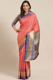 Red woven banarasi silk saree with blouse