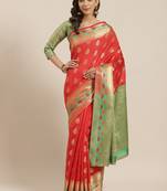 Red Woven Banarasi Silk Saree With Blouse