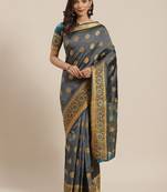 Grey woven banarasi silk saree with blouse